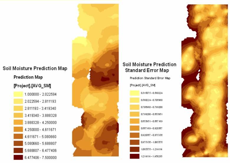 Final Report: Forecasting Rangeland Condition with GIS in Southeastern Idaho Figure 9. Ordinary kriging prediction pap (left) and standard error map (right) of the entire soil moisture dataset.