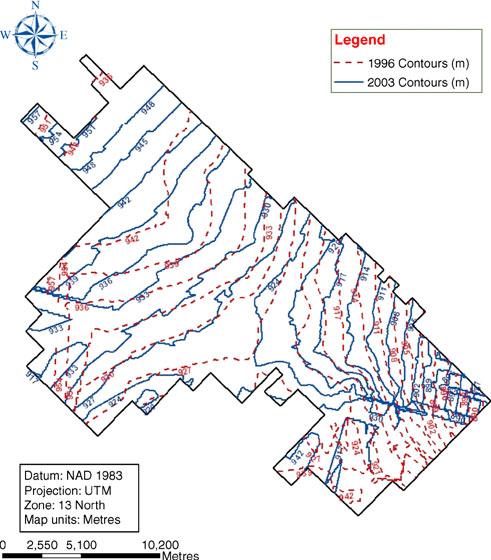 KRMSE: Kriged reduced mean square error Figure 6 Kriged water table surface using 1996 dataset Figure 5 Experimental and