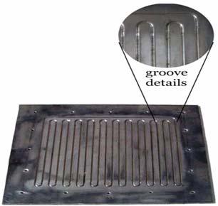 Fig. 1. Radiator plate with groove details In the present work, effort is made to reduce the conductive resistance of the plate by the application of embedded pulsating heat pipes.