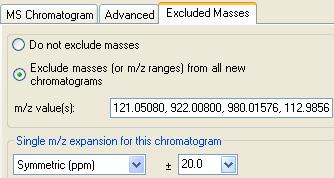 Chromatogram Input Mass Range of Compounds Exclude Reference Ions Input m/z