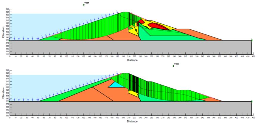 Fig. 12. Seepage analysis results on cross-section +85m Fig. 13. Stability analysis results on cross-section +85m before applying Seismic load Fig. 14.