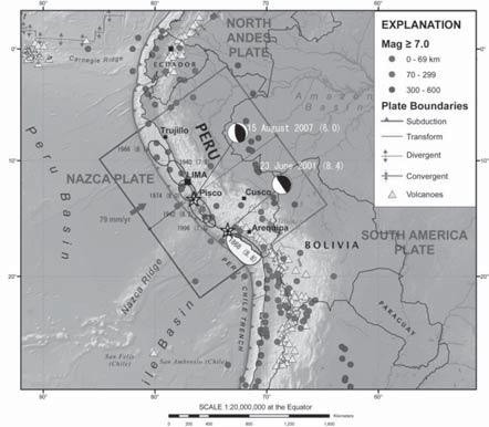 Fig. 2 Tectonic Setting and Epicenters of Earthquakes in Peru (modified from USGS, 2007) 2.