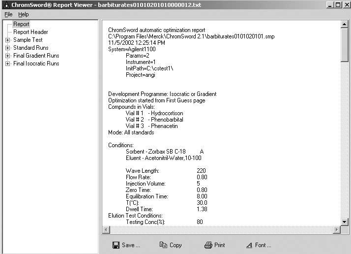 txt file has been loaded the results and report appears, see figure 8. This report can now be printed, copied and saved using the icons at the bottom of the screen.