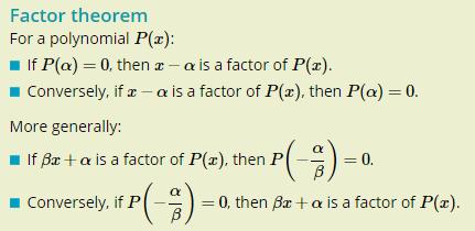 Complete Exercise 6B Questions page 29 6C Factorisation of polynomials Remainder theorem and
