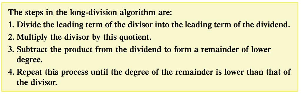 Algorithm for long division of polynomials The inspection method of division is very efficient, particularly when the division