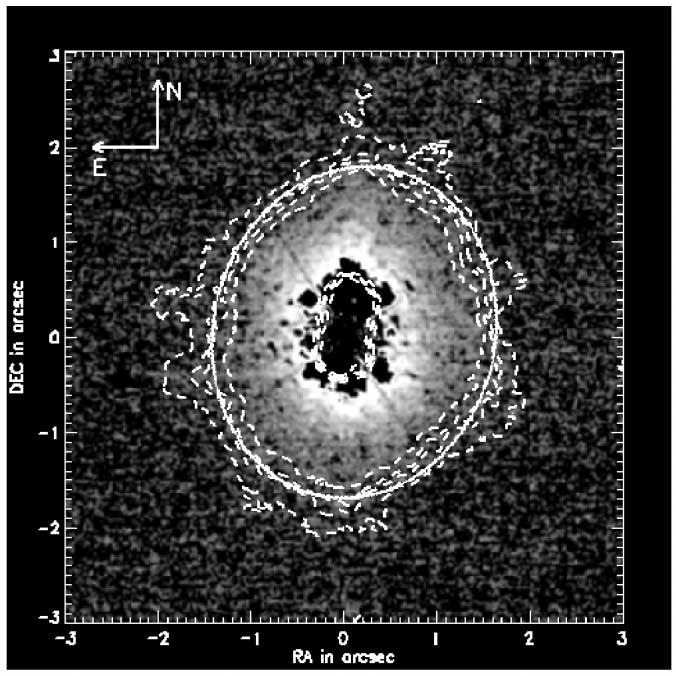 1068 BOCCALETTI ET AL. Fig. 11. Coronagraphic image of HD 100546 subtracted with a calibrator star (left).