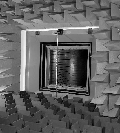 Fig. 3 Installation of the honeycomb core composite panel and experimental set up as viewed from the anechoic chamber of SALT. Hz.