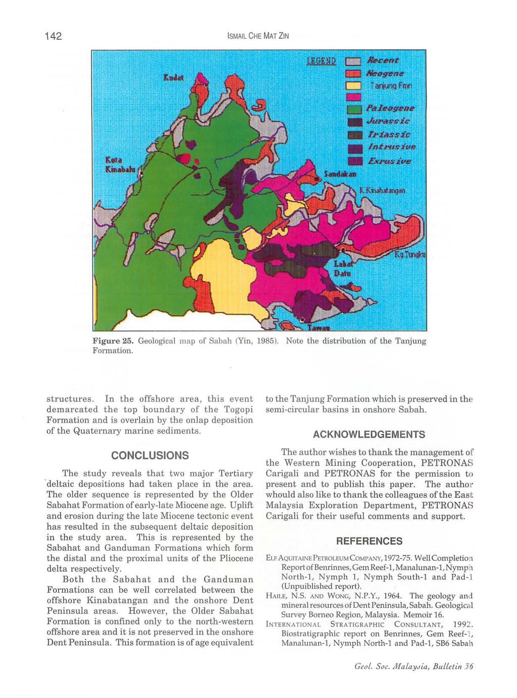 142 ISMAIL CHE MAT ZIN Figure 25. Geological map of Sabah (Yin, 1985). Note the distribution of the Tanjung Formation. structures.