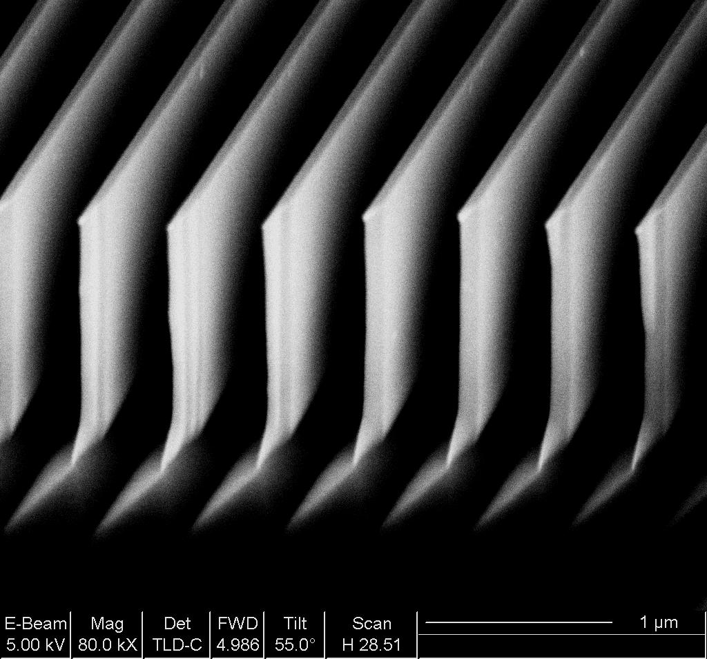 Figure 1 shows the scanning electron microscope (SEM) images of the parallel SiNLs with 24 nm and 90 nm line widths. The line dimensions are summarized in Table 1.