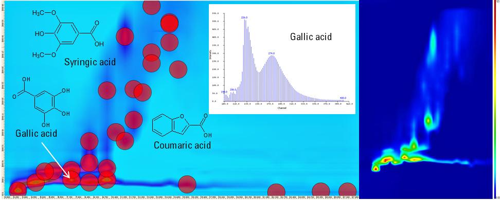 As an example, phenolic compounds could be identified from the analyzed beverage samples (red grape juice, antioxidant juice, and merlot red wine) by application of the template and comparison of