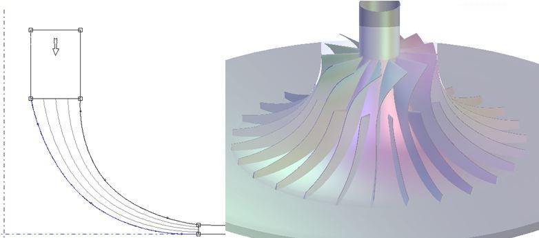 Fluid Structure Interaction VII 265 Figure 2: Impeller CCD5, with 35 percent axial length. Axial section on the left, 3D view on the right. Flow is more or less impacted by each of these parameters.
