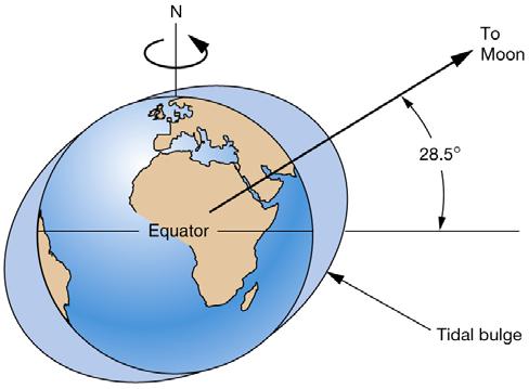 5 º, the center of the tidal bulges may be up to a maximum of 28.