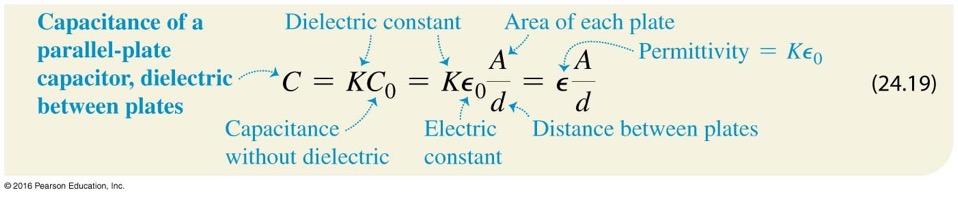 The dielectric constant When an insulating material is inserted between the