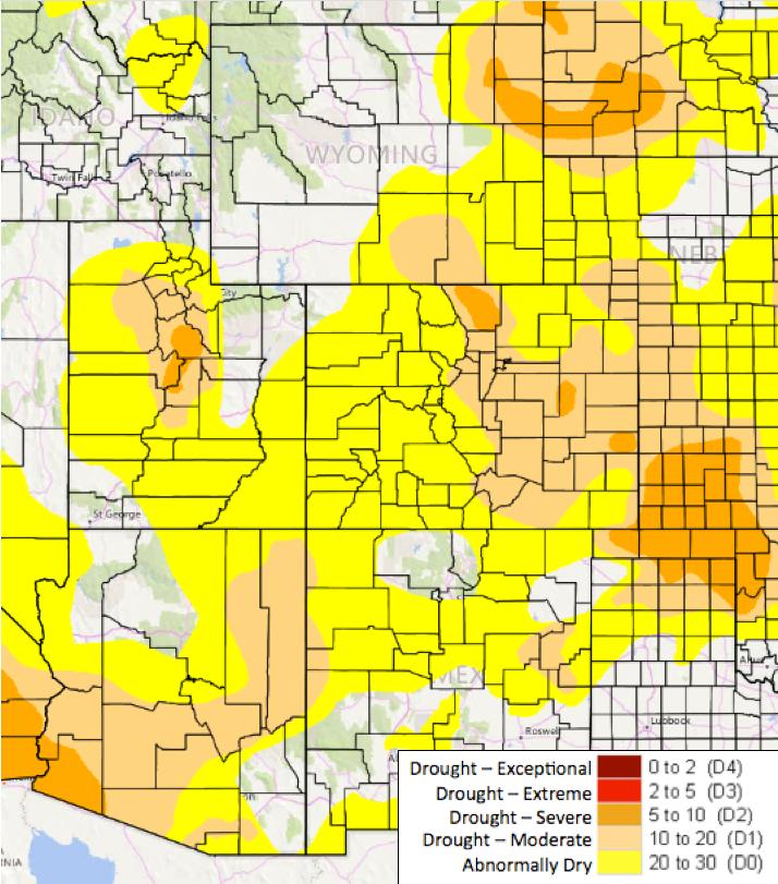 Above is the most recent release of the U.S. Drought Monitor map for the UCRB region.