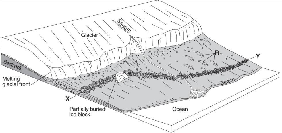 Practice Regents Question-from Jan 2012 46) The elongated hills labeled R are most useful in determining the (1) age of the glacier (3) thickness