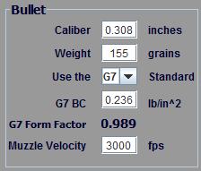 Program Input There are 5 different categories of inputs: Bullet data Atmosphere Sights Stability Output Options You can switch between English and Metric units by clicking on the radio buttons in
