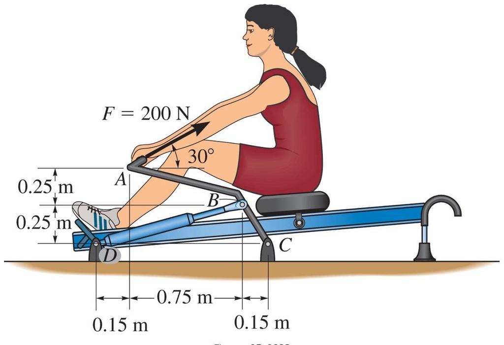 The woman exercises on the rowing machine.