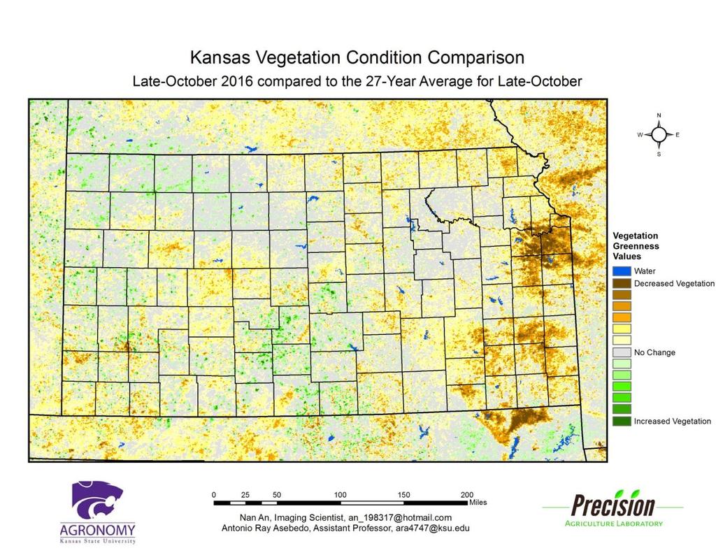 Vegetative Health Index Map: Compared to the 27-year average at this time for Kansas, this year s Vegetation Condition Report for October 25 October 31, 2016 from K-State s Precision Agriculture