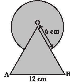 98. Find the area of the shaded region in below figure, where a circular arc of radius 6 cm has been drawn with vertex O of an equilateral triangle OAB