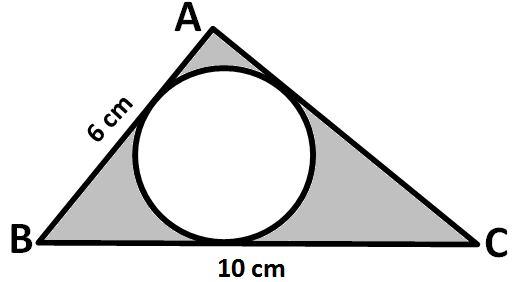 105. In the below figure, ABC is right angled triangle at A. Find the area of the shaded region, if AB = 6cm and BC = 10cm.. 106.
