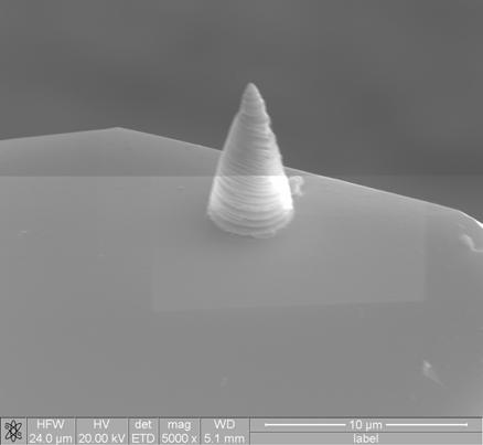 AFM Tips for Nanoindentation AFM tip of well defined shapes are required; grown Tungsten tips of hemispherical shape with the required end radius of 50 nm s [piezo displacement, nm] 160 140 120 100