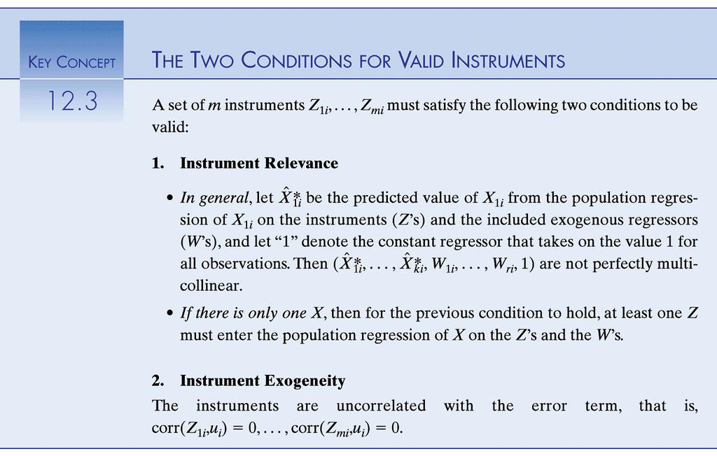 Relevance and validity of instruments The regression model is exactly identi ed when m = k over-identi ed when m > k.