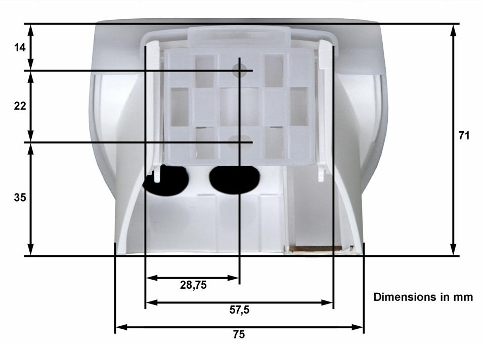 Fig. 8b: Dimensions of rear side of housing with bracket.