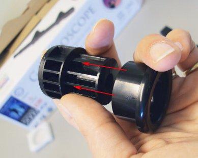 To complete the 18X eyepiece Insert the auxiliary eyepiece barrel into the auxiliary eyepiece cap.