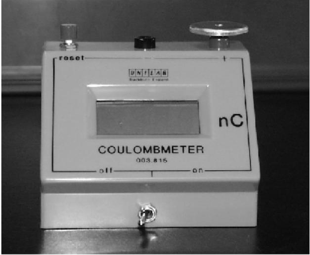 UNILAB Digital Coulomb Meter: Use and Properties Before use of the digital coulomb meter the charge collecting plate should be mounted in the positive contact terminal and the negative point should