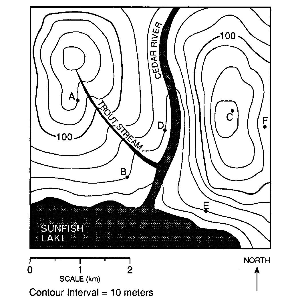 28. Base your answer to the following question on the contour map below.