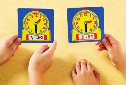 Guide students to compare the two clocks and rotate both hands of the start time clock to match the end time,