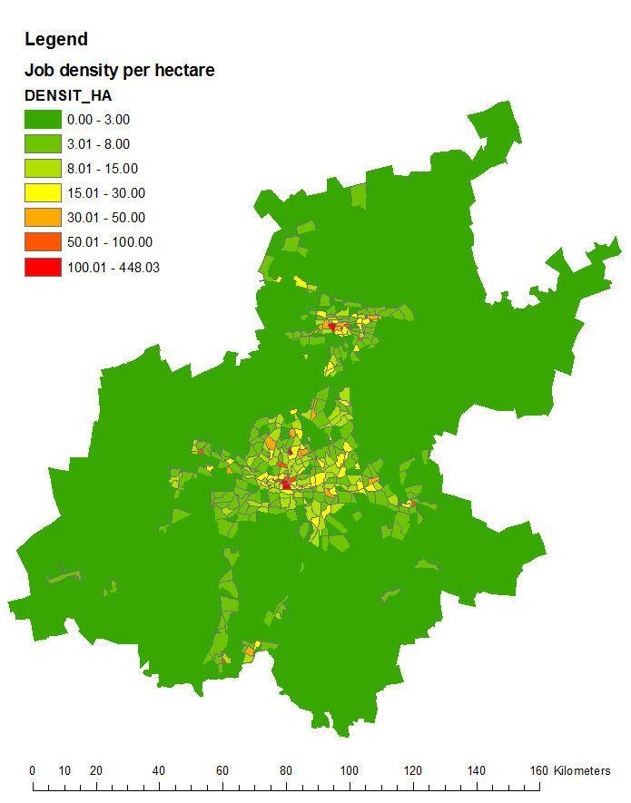 Jobs in Gauteng are concentrated in the center
