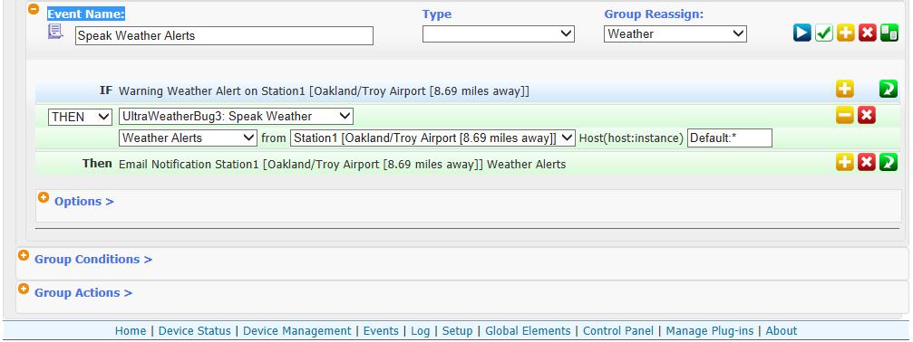 UltraWeatherBug3 Speak This action causes HomeSeer to speak with current weather conditions, forecast or weather alert for the selected station.