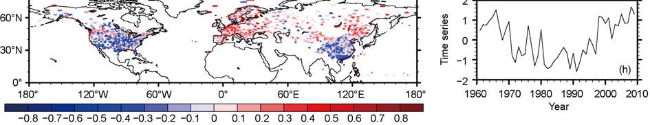 The EOF1 for winter half years is characterized by a positive anomaly covering North America, Southern Europe and Northwest China and a negative anomaly covering most of the Eurasia (Central and