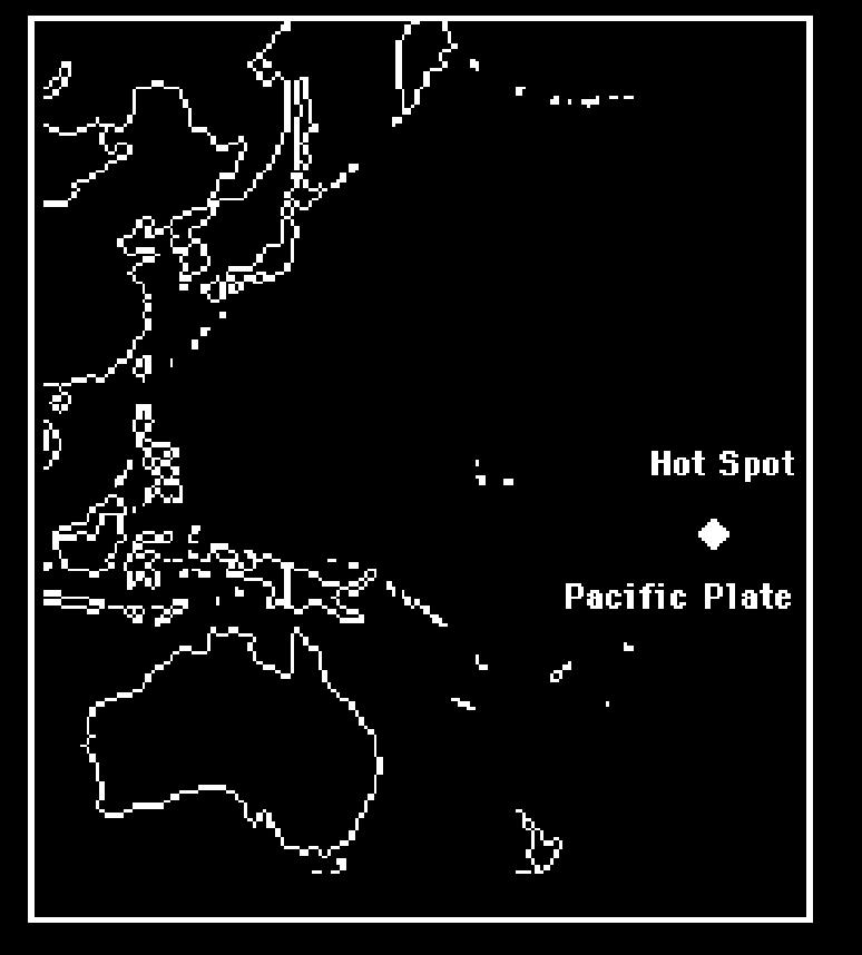 21. In the map below, a "new" hot spot has just formed under the Pacific plate. The Pacific plate is now moving in a northwesterly direction.