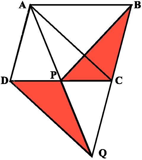 6. The diagonals of parallelogram ABCD intersect at a point O. Through O, a line is drawn to intersect AD at P and BC at Q. Show PQ divides the parallelogram into two parts of equal area. 7.