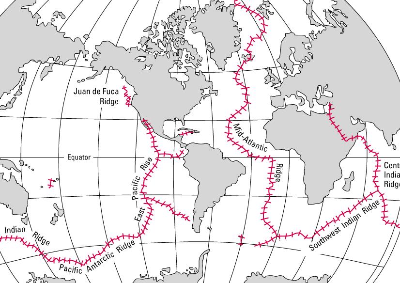 *common features of diverging plate boundaries include mid ocean ridges (if