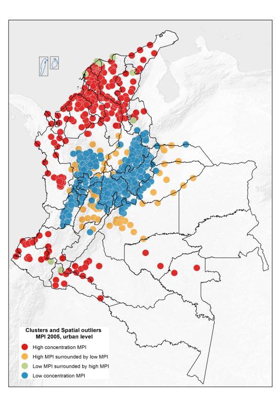 Fig 2 Clusters and Spatial outliers MPI 2005, rural level
