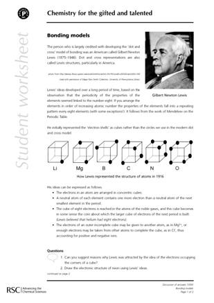 19 Student worksheet: CDROM index 10SW Discussion of answers: CDROM index 10DA Topics How models are used in science, refining a model, geometry and coordination number and bond angles.