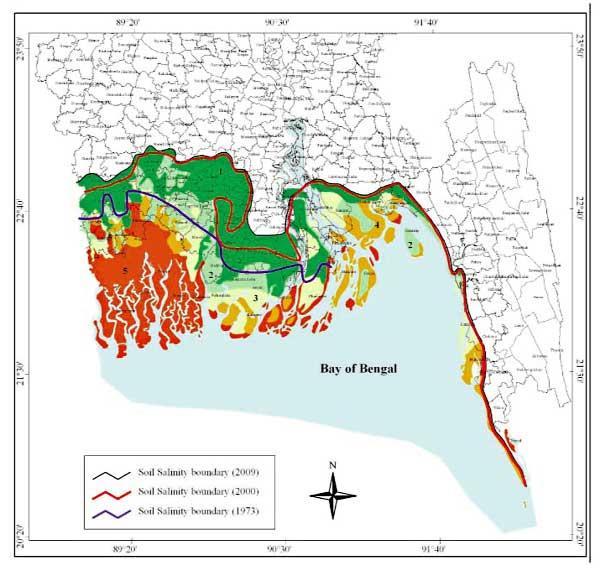 Salinity intrusion Increased Salinity Intrusion Almost the whole Coastal Belt along the Bay of Bengal is experiencing Salinity problem.