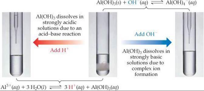 SOLUBILITY OF AMPHOTERIC HYDROXIDES Many metal hydroxides are insoluble or only slightly soluble in ph-neutral water. For example, Al(OH) 3 has K sp = 2x10 32.