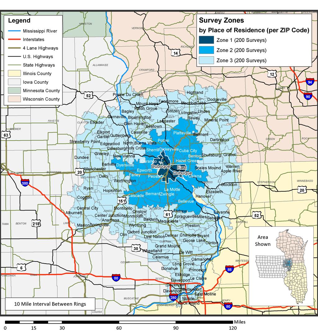 Survey Zones by ZIP Code greater dubuque laborshed area The total su e sa ple size fo the