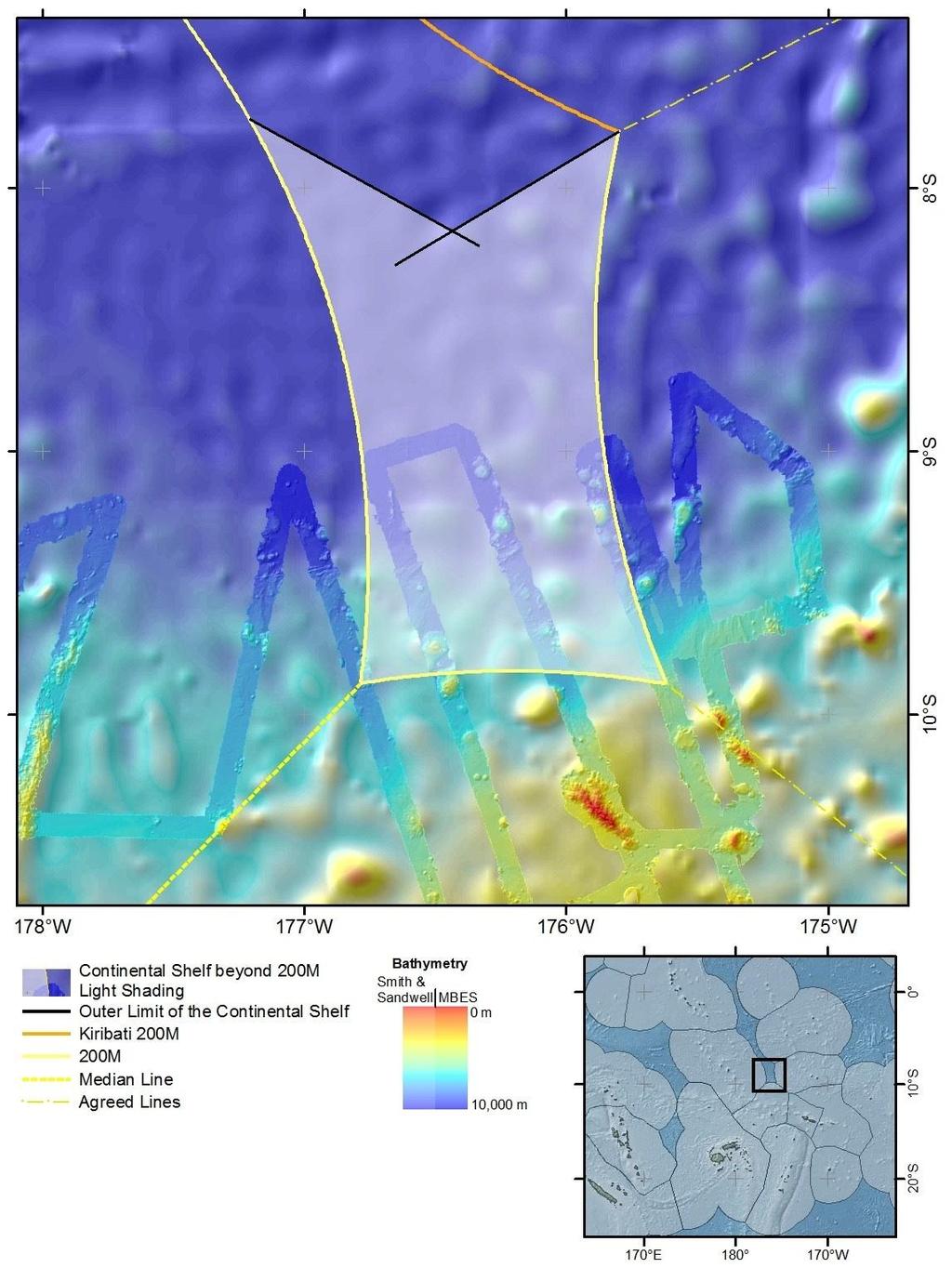 Figure 1: Map illustrating the outer limits of the continental shelf showing the outer limit