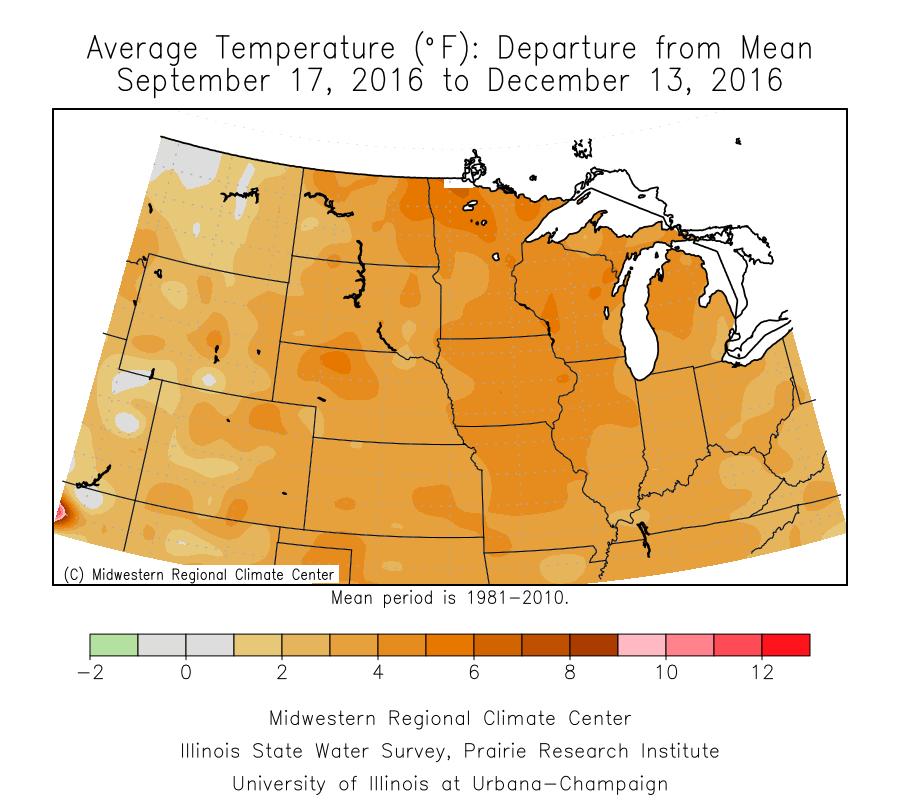 Near normal with warm and cool pockets over past 30 days From 3 to 5 F above normal for much