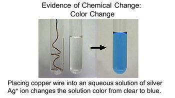 Evidence of Chemical Change Change of Color: Color changes, as with temperature changes, are sometimes used as evidence of a chemical change. Not all color changes indicate chemical changes.