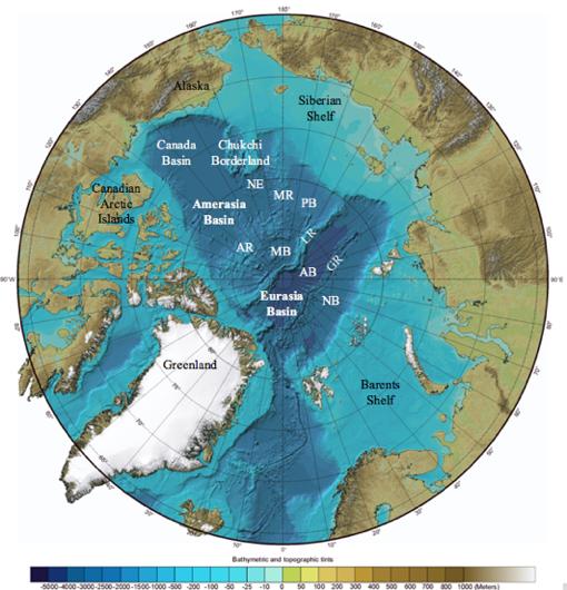 O. Irish 33 Figure 9: Physiographic components of the Eurasia and Amerasia basins; International Bathymetric Chart of the Arctic Ocean (IBCAO v. 3.0; Jakobsson et al.