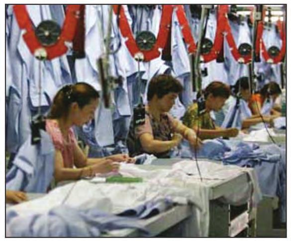 16 (c) Study the photograph below which shows workers in an American TNC clothing factory in China.