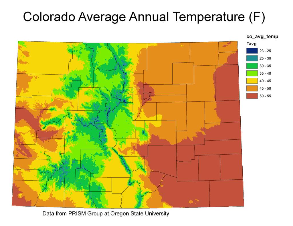 1971-2000 Elevation is a dominant control For Colorado temperatures,