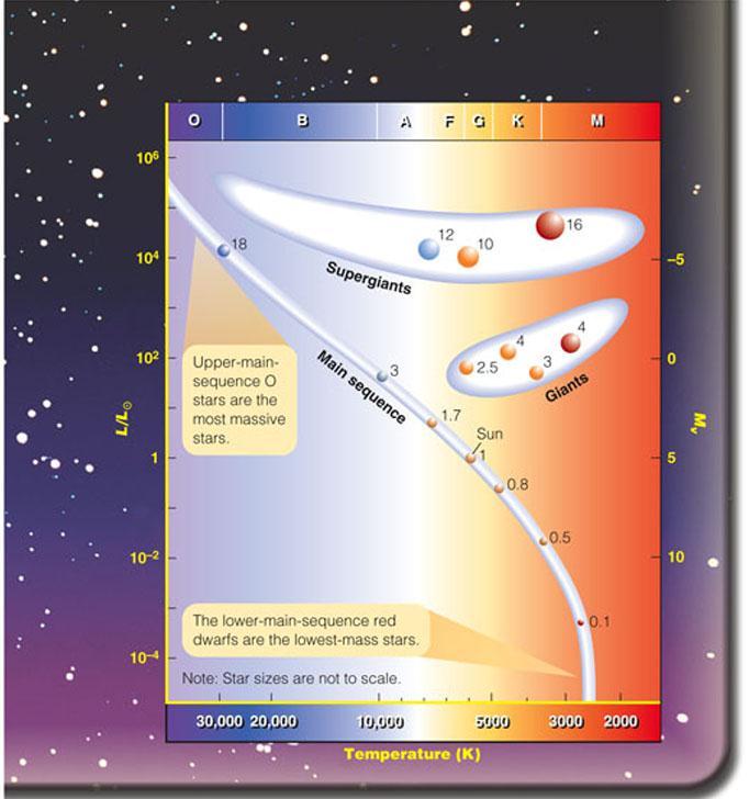 Masses of Stars in the Hertzsprung- Russell Diagram = Star s Lifetime The higher a star s mass, the brighter it is: L ~ M 3.