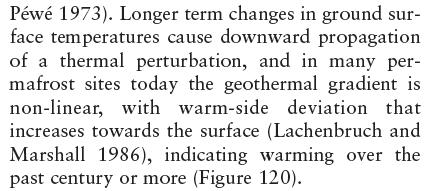 Permafrost profile during adjustment to surface warming 20 Lugano T medie Davos T medie
